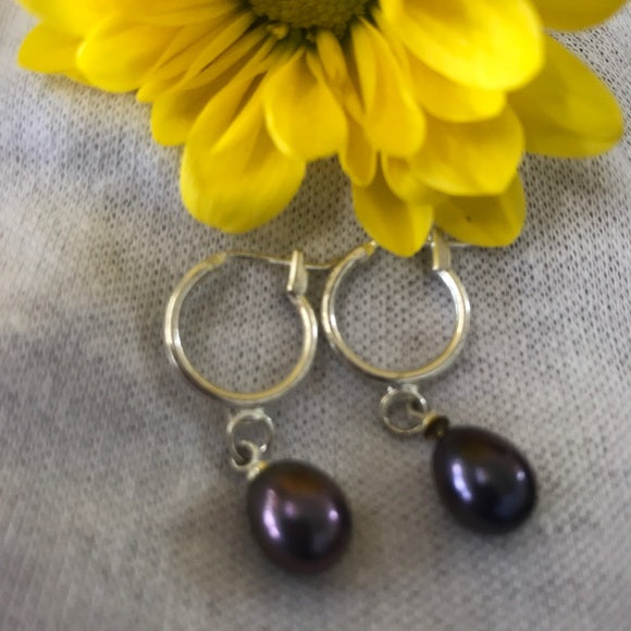 Dark gray lavender pearl dangling earrings - The Lotus Wave