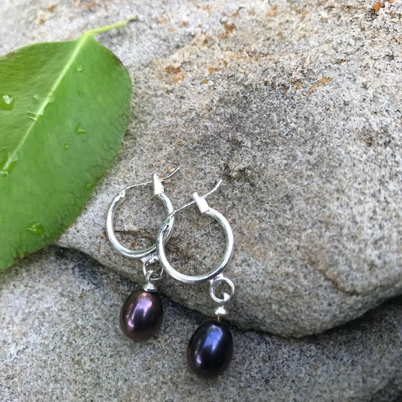 Dark gray lavender pearl dangling earrings - The Lotus Wave