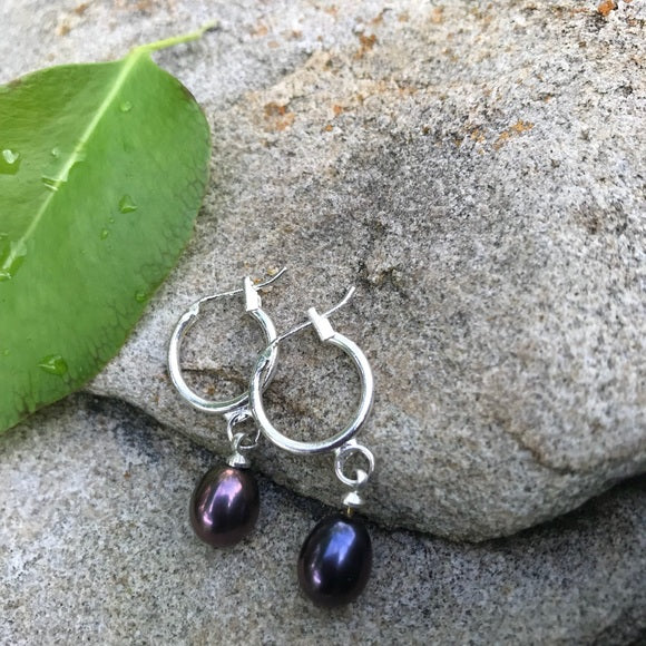Dark gray lavender pearl dangling earrings - The Lotus Wave