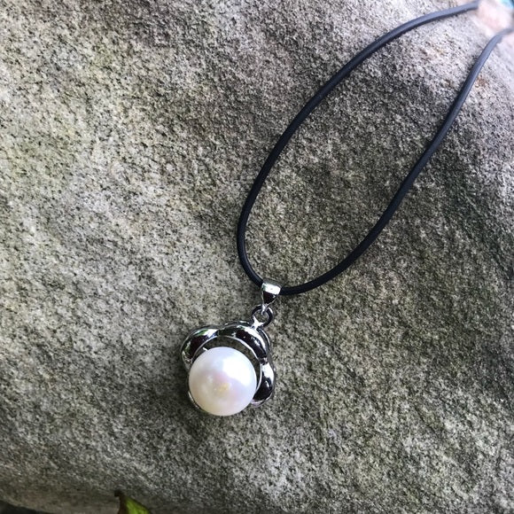 Freshwater pearls silver leather cord necklace - The Lotus Wave