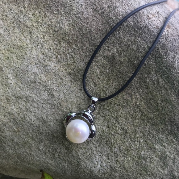 Freshwater pearls silver leather cord necklace - The Lotus Wave