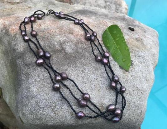 3 strand lavender pearl necklace 14 inch - The Lotus Wave