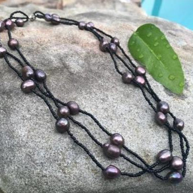3 strand lavender pearl necklace 14 inch - The Lotus Wave