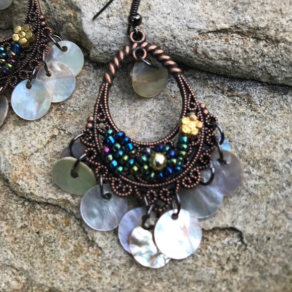 Boho bohemian dark copper dangling earrings - The Lotus Wave