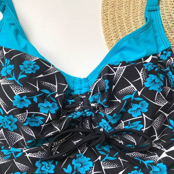 Black blue onepiece swimsuit Bathingsuit swimsuit - The Lotus Wave