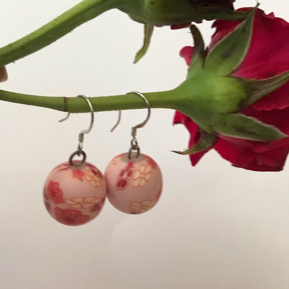 Floral pink red handmade polymer bead earrings - The Lotus Wave