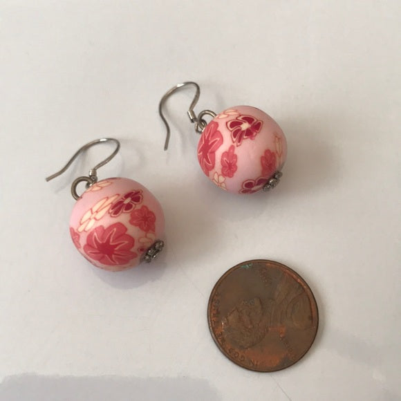 Floral pink red handmade polymer bead earrings - The Lotus Wave