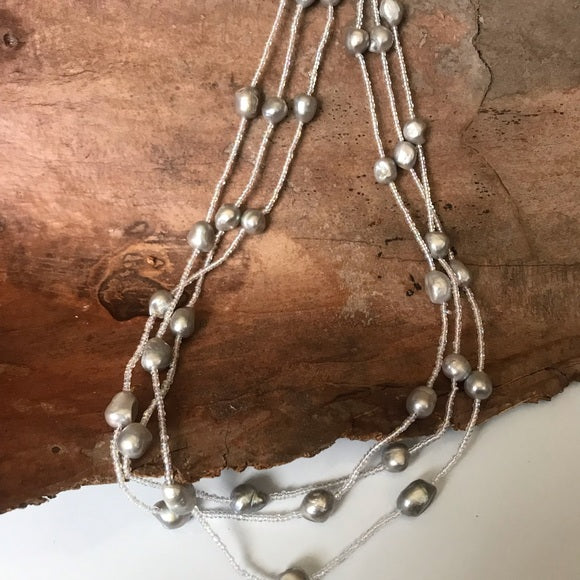 3 strand freshwater pearl w/ glass beads necklace - The Lotus Wave