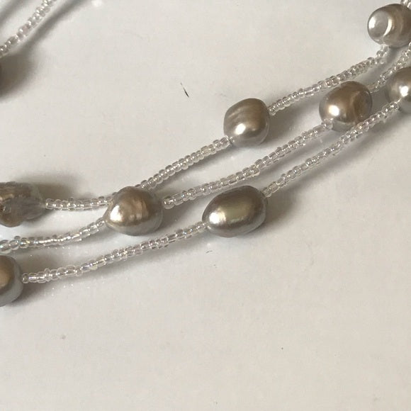 3 strand freshwater pearl w/ glass beads necklace - The Lotus Wave