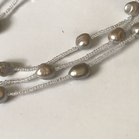 3 strand freshwater pearl w/ glass beads necklace - The Lotus Wave 