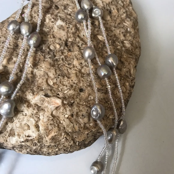 3 strand freshwater pearl w/ glass beads necklace - The Lotus Wave