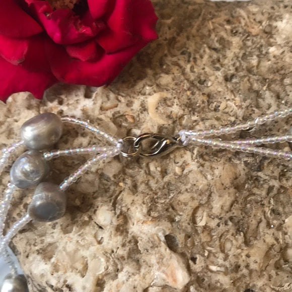 3 strand freshwater pearl w/ glass beads necklace - The Lotus Wave