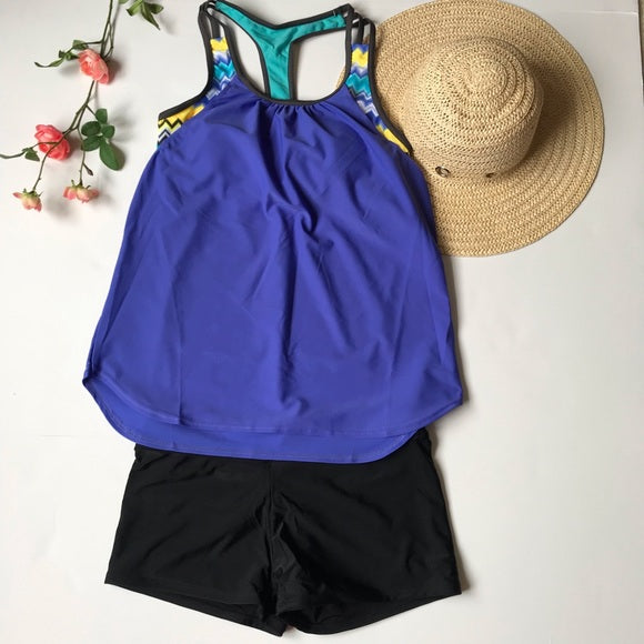 Swimsuit T-Back Push up Tankini Top with Shorts - The Lotus Wave