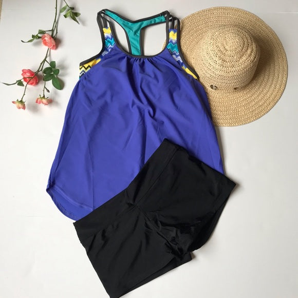 Swimsuit T-Back Push up Tankini Top with Shorts - The Lotus Wave
