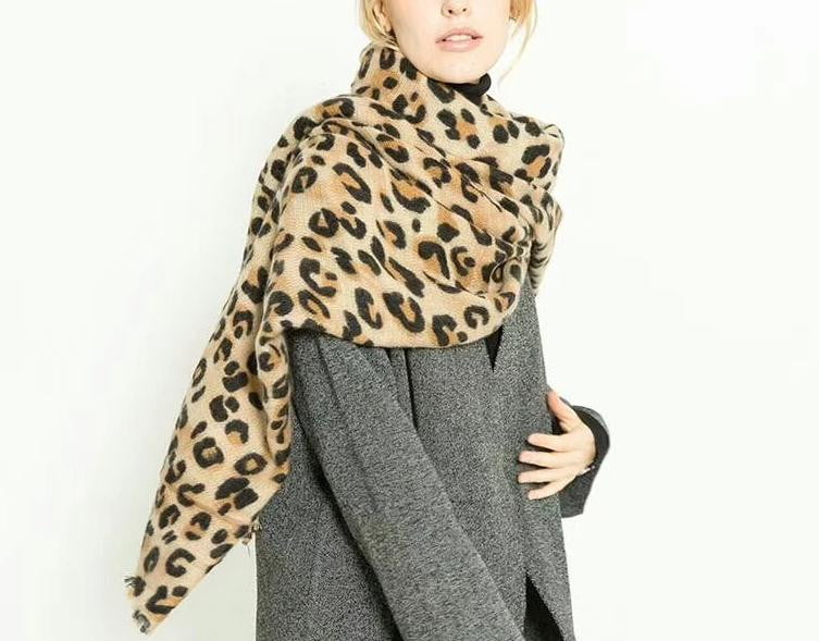 animal leopard print winter warm blanket scarf shawl light color - The Lotus Wave