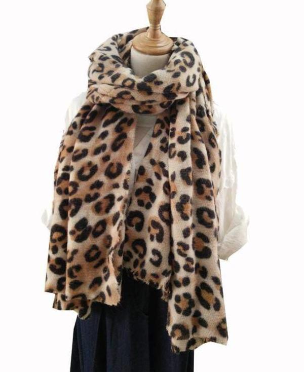 animal leopard print winter warm blanket scarf shawl light color - The Lotus Wave