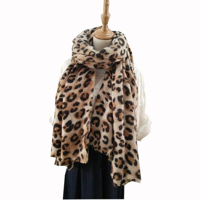 animal leopard print winter warm blanket scarf shawl light color - The Lotus Wave