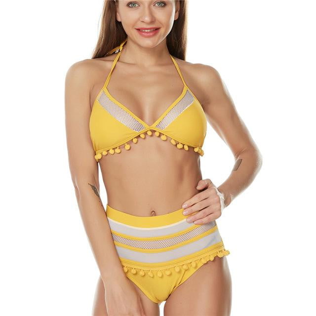Tassel Mesh insert High Waist bikini swimsuit - The Lotus Wave