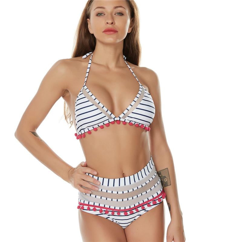Tassel Mesh insert High Waist bikini swimsuit - The Lotus Wave