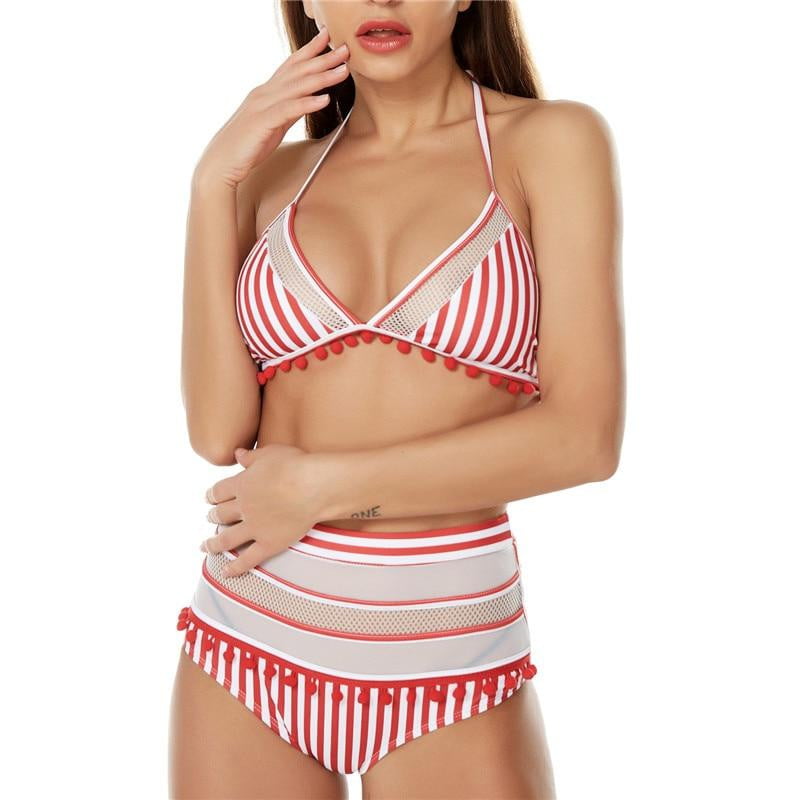 Tassel Mesh insert High Waist bikini swimsuit - The Lotus Wave