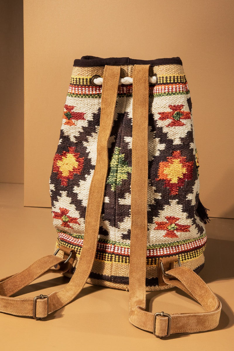 boho chic Navajo pattern backpack   /  western woven carpet backpack/ Large western backpack / Bucket bag / Purse /bag - The Lotus Wave 