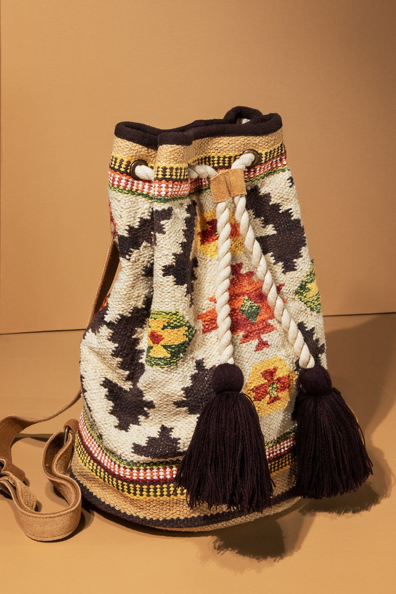 boho chic Navajo pattern backpack   /  western woven carpet backpack/ Large western backpack / Bucket bag / Purse /bag - The Lotus Wave 