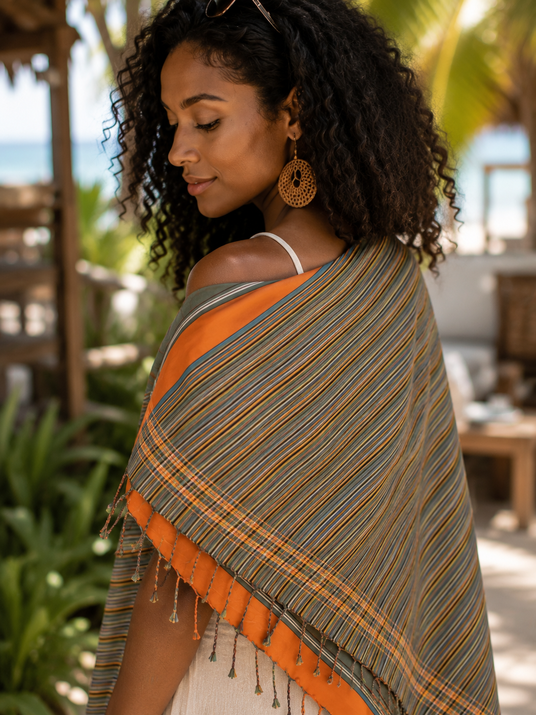 Blue with green stripe Sarong Beach Wrap cotton African kikoy/ beach cover up / swimssuit coverup (Copy)