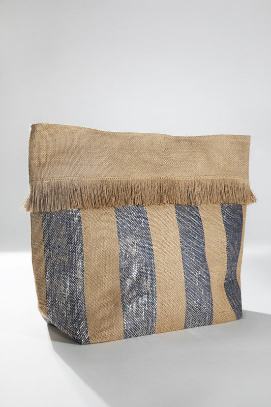 Woven Jute Stripe Metallic Tote Bag summer shoulder bag - The Lotus Wave 