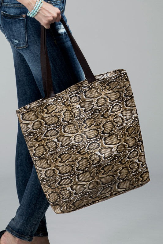 Faux snake skin tote bag shoulder bag - The Lotus Wave 