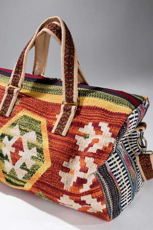 Rustic Brown Boho Chic Navajo Pattern Weekender Duffle Bag - The Lotus Wave 