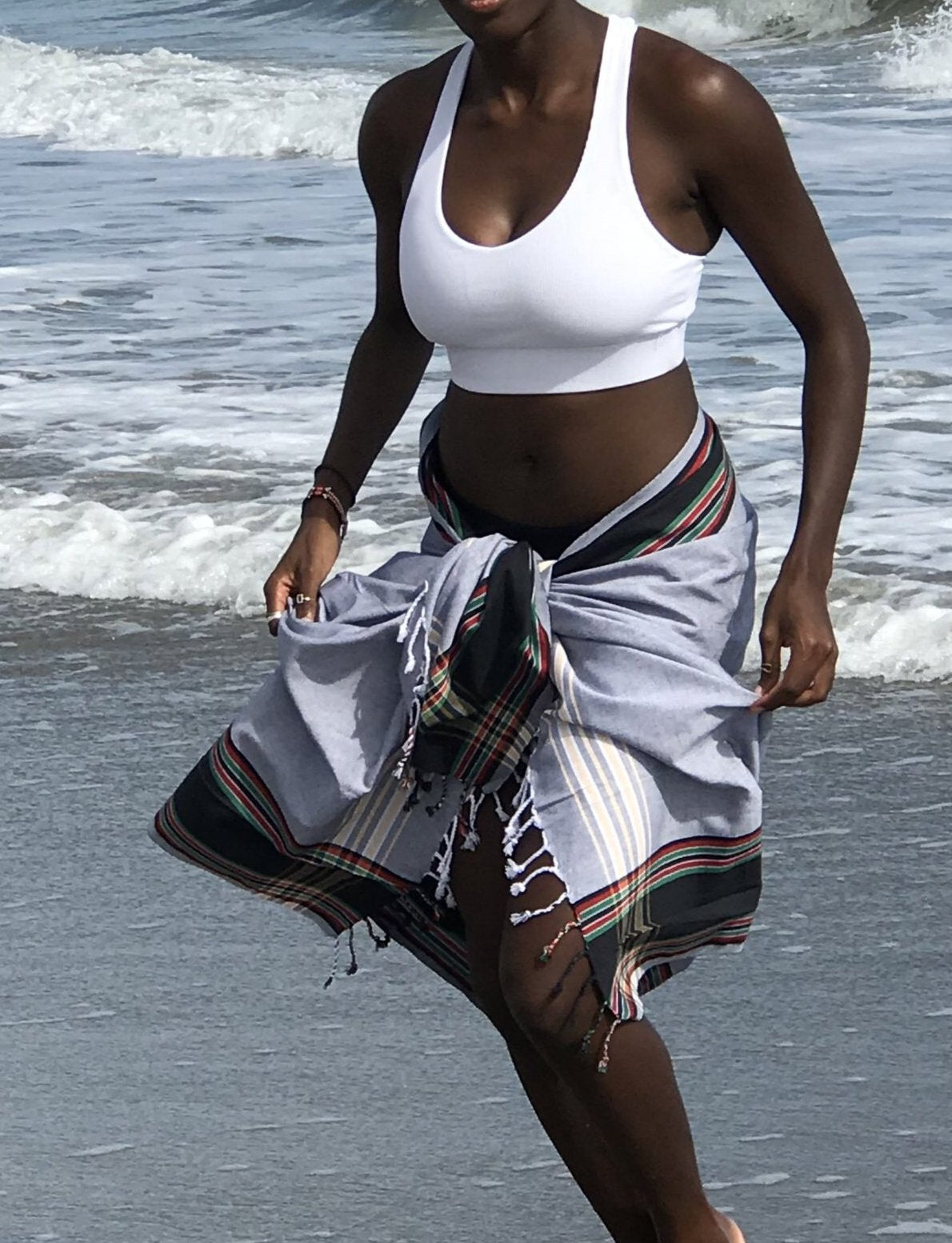 Black white Sarong Beach Wrap cotton African kikoy/ beach cover up / swimssuit coverup - The Lotus Wave 