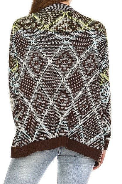 Open Front brown white green Sweater cardigan - The Lotus Wave 
