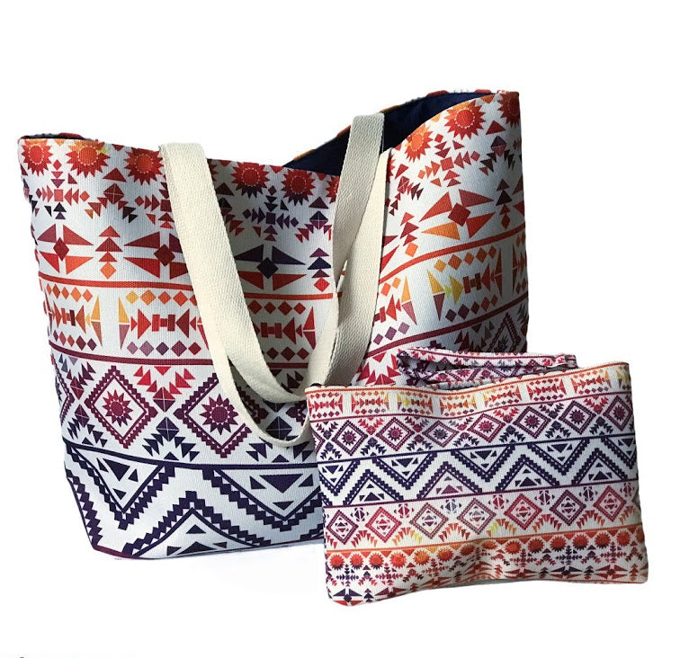 Ethnic Vibrant Tote bag shoulder handbag wristlet set - The Lotus Wave 