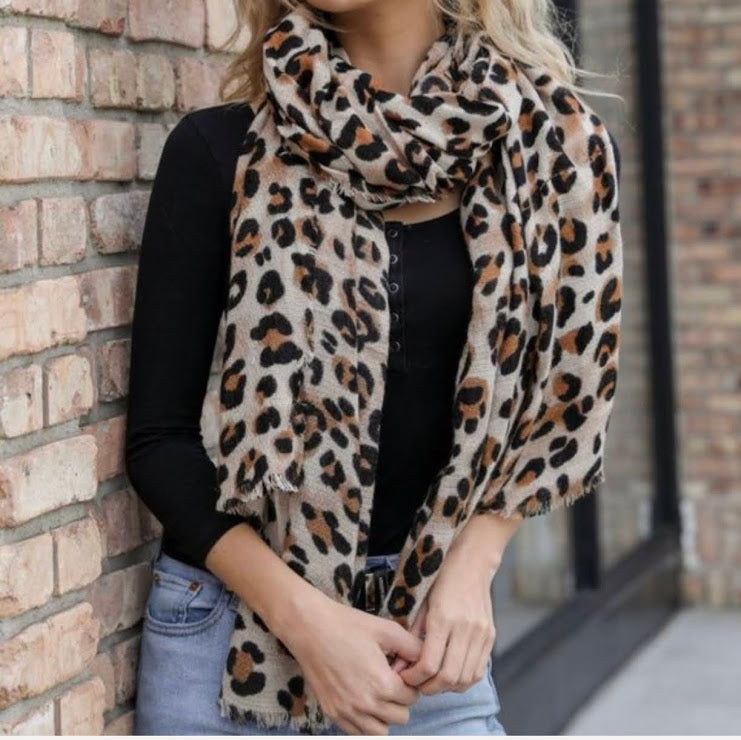 animal leopard print winter warm  blanket scarf shawl dark color - The Lotus Wave 