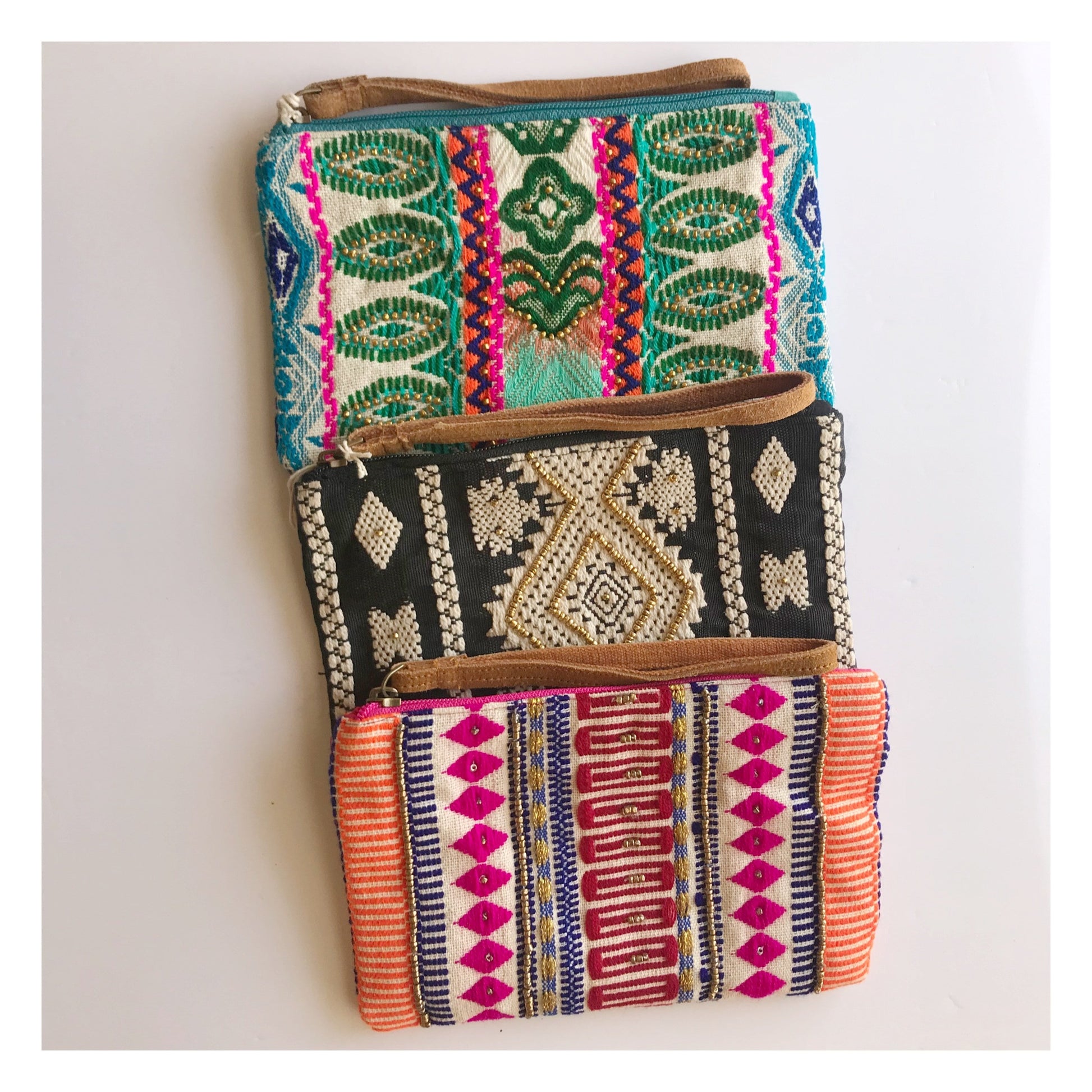 clutch wristlet wallet pouch ethnic bold beaded bag - The Lotus Wave 