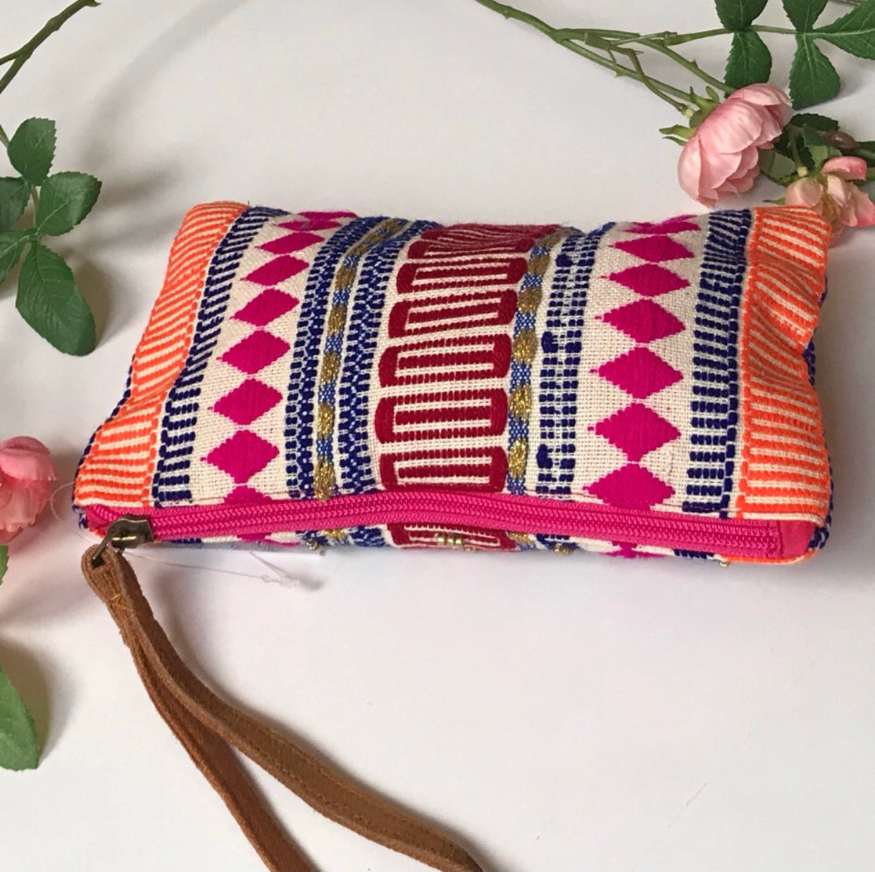 clutch wristlet wallet pouch ethnic bold beaded bag - The Lotus Wave 