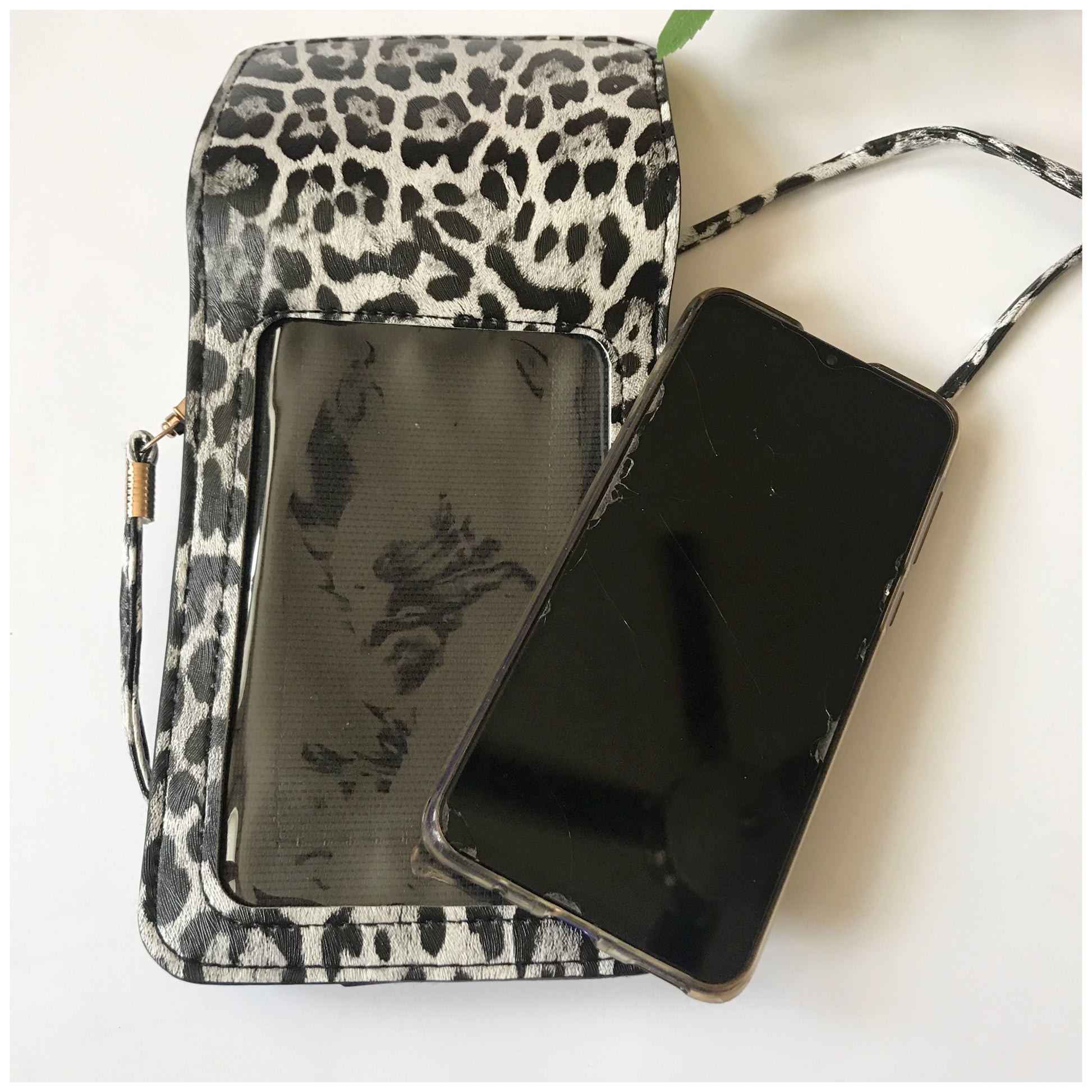Grey black Leopard Print Cell Phone Crossbody bag - The Lotus Wave 