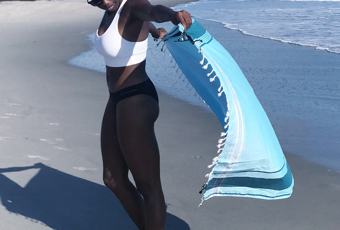 Blue with green stripe Sarong Beach Wrap cotton African kikoy/ beach cover up / swimssuit coverup - The Lotus Wave 