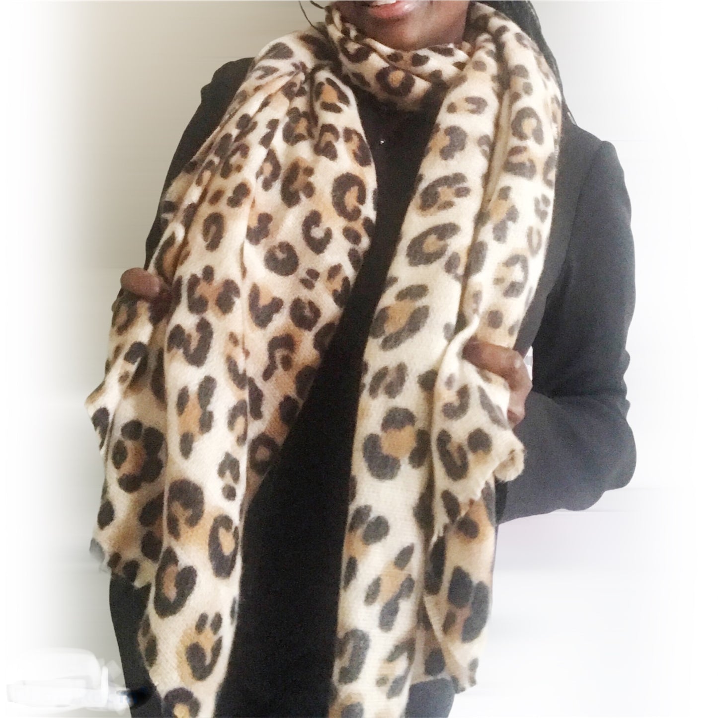 animal leopard print winter warm  blanket scarf shawl dark color - The Lotus Wave 