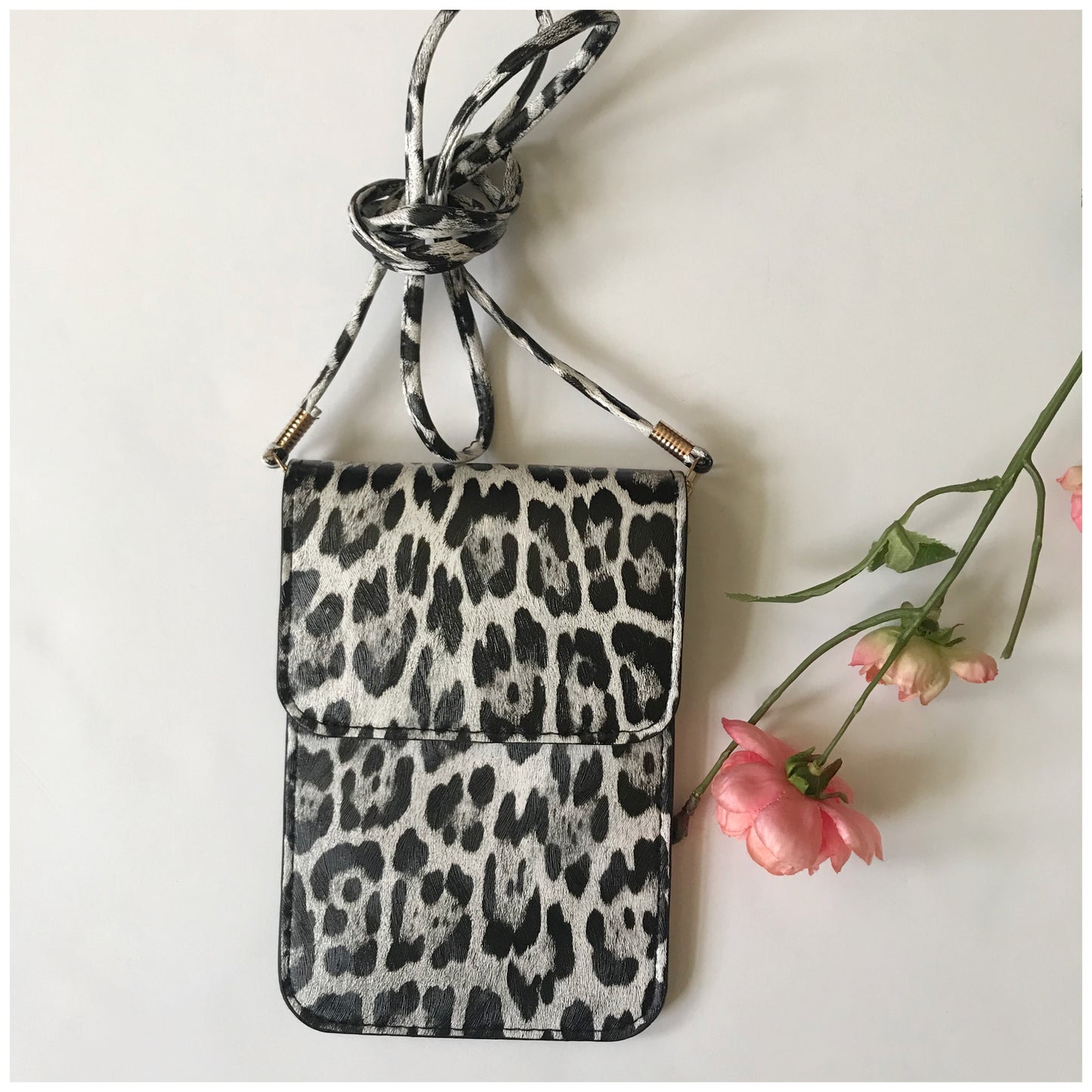 Grey black Leopard Print Cell Phone Crossbody bag - The Lotus Wave 