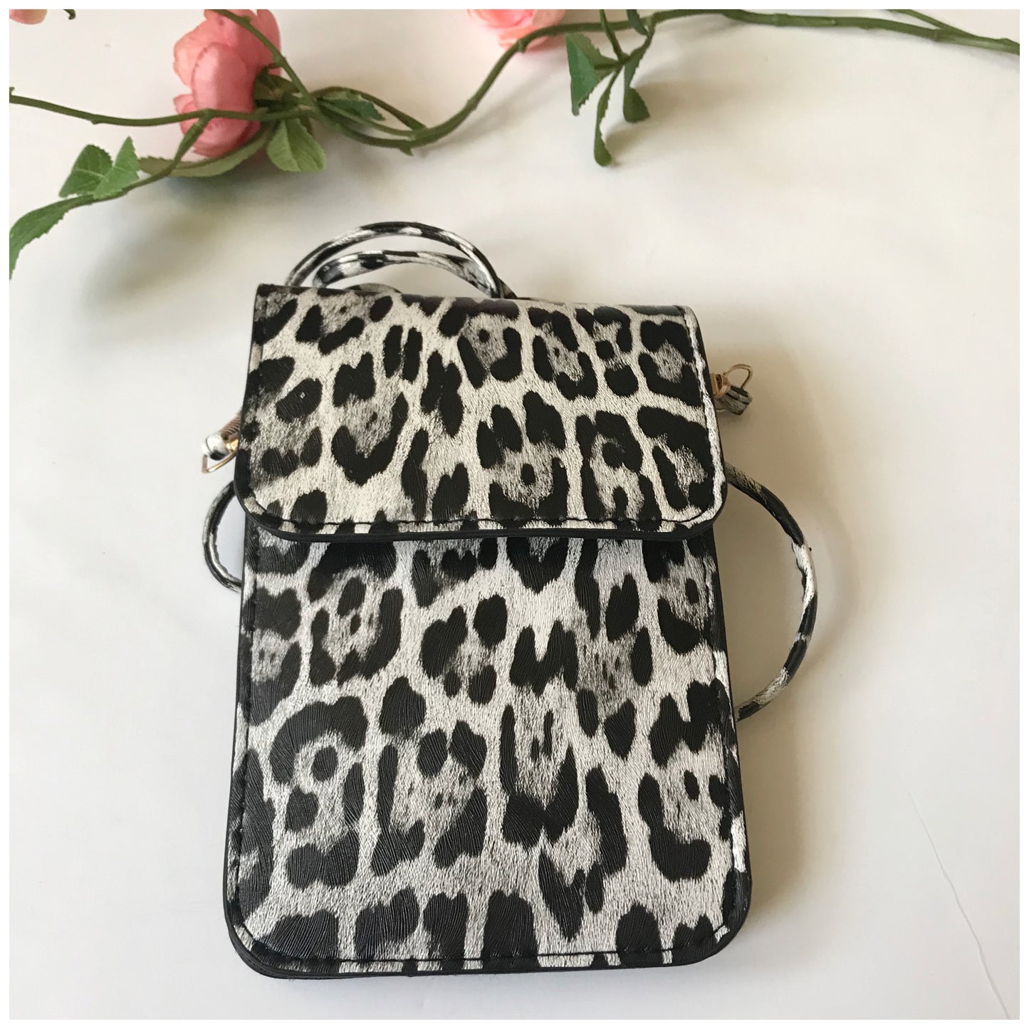 Grey black Leopard Print Cell Phone Crossbody bag - The Lotus Wave 