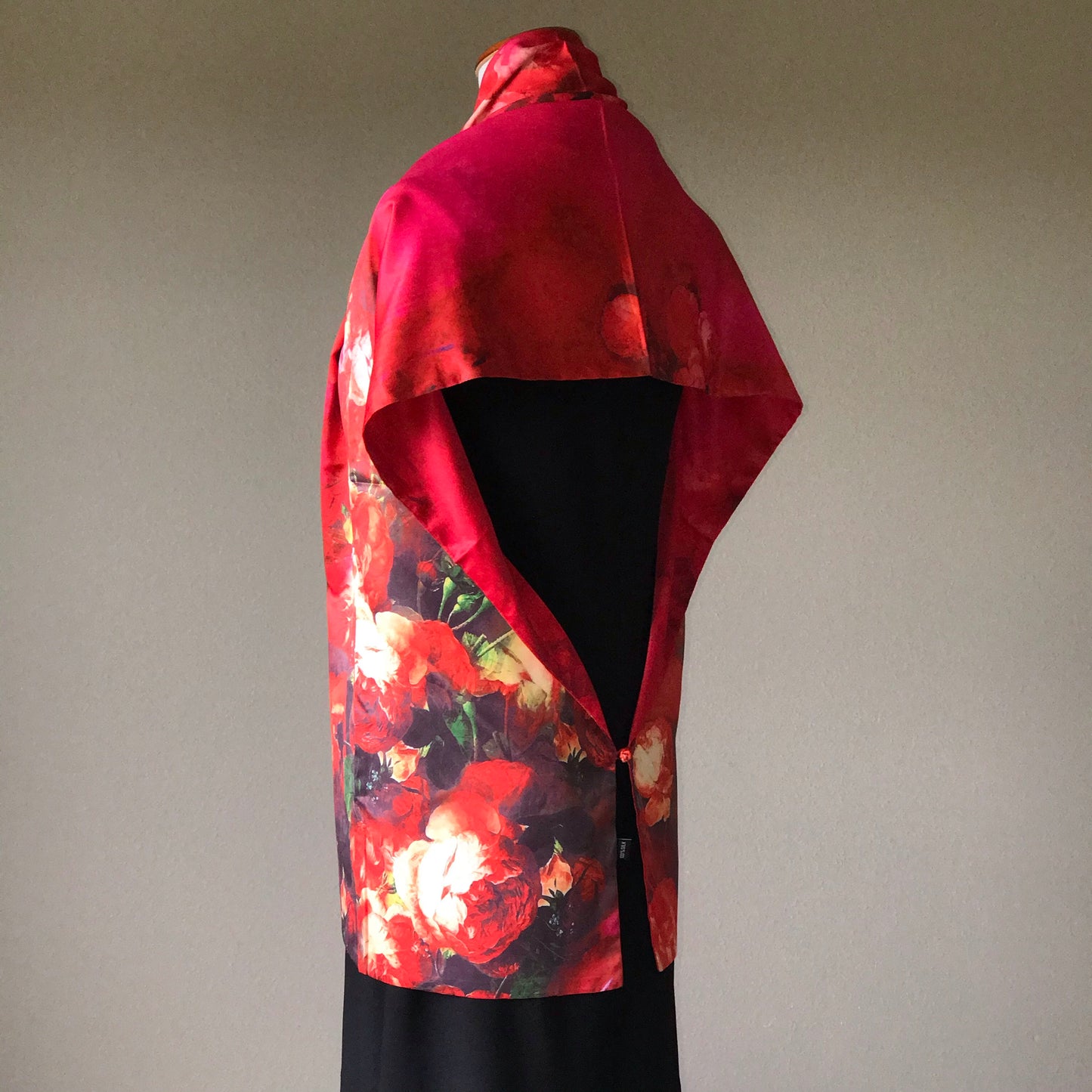 Gold floral 100% Silk Satin smooth soft Long double fabric  Scarf with buttons - The Lotus Wave 