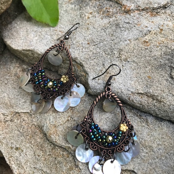 Boho bohemian dark copper dangling earrings - The Lotus Wave 
