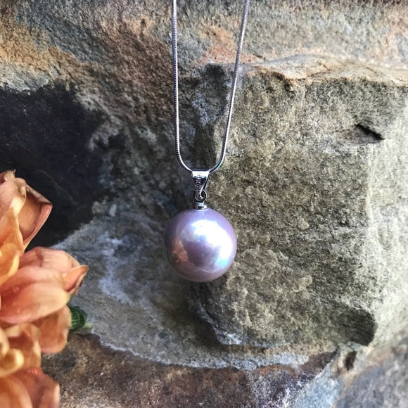 Large lavender mother single pearl silver chain - The Lotus Wave 