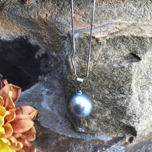 Large mother of single pearl on silver chain - The Lotus Wave 