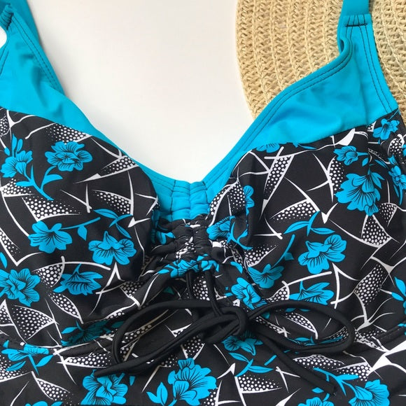 Black blue onepiece swimsuit Bathingsuit swimsuit - The Lotus Wave 