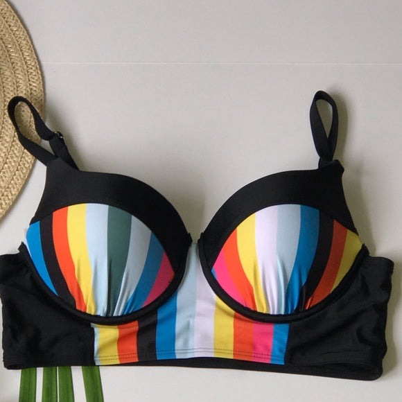 Women's Plus Size Stripe Bikini Set - The Lotus Wave 